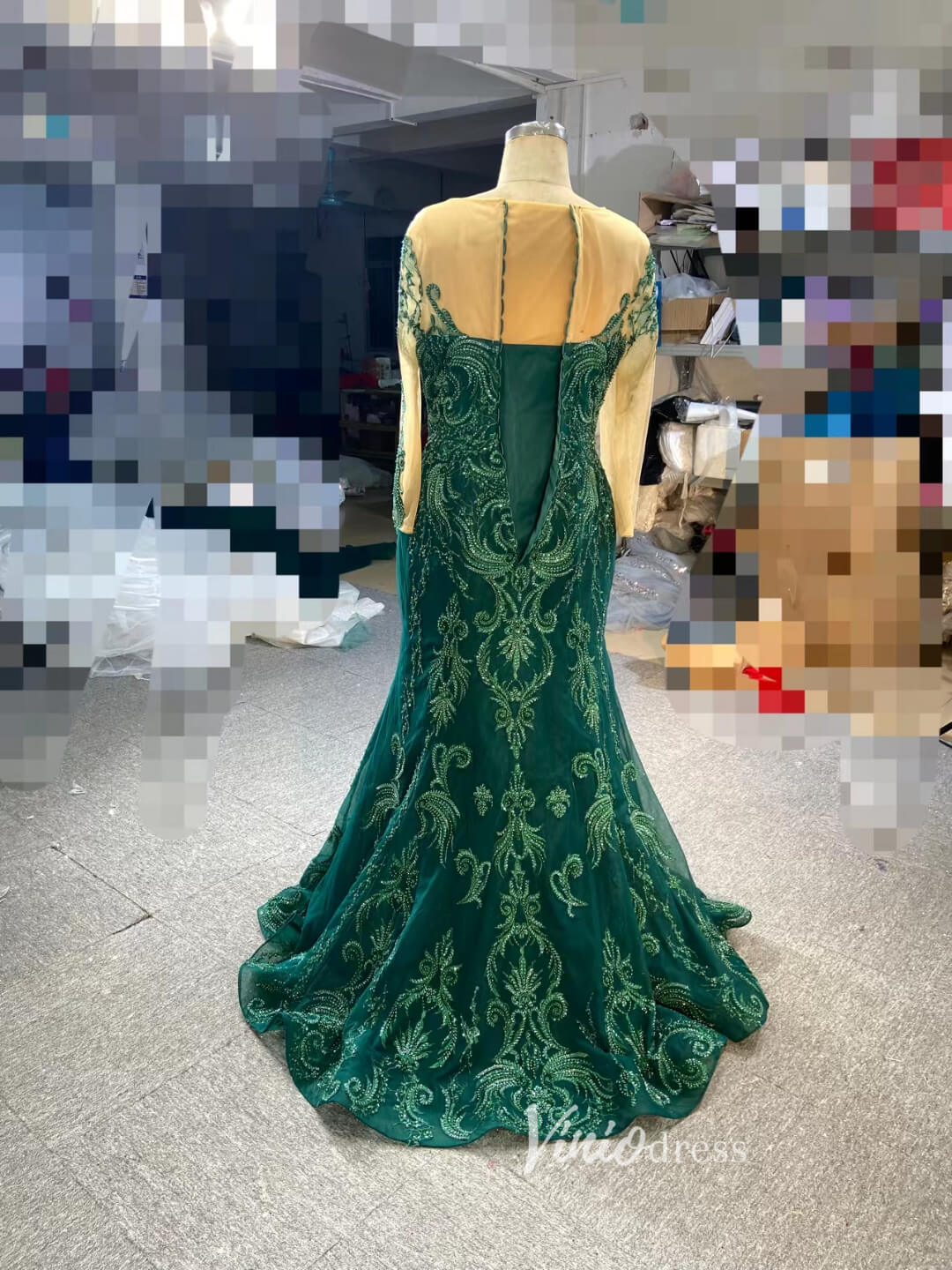 Dark Emerald Green Wedding Gown Beaded Overskirt Pageant Dresses 67250B-wedding dresses 2025 -Viniodress-Emerald Green-Custom Size-