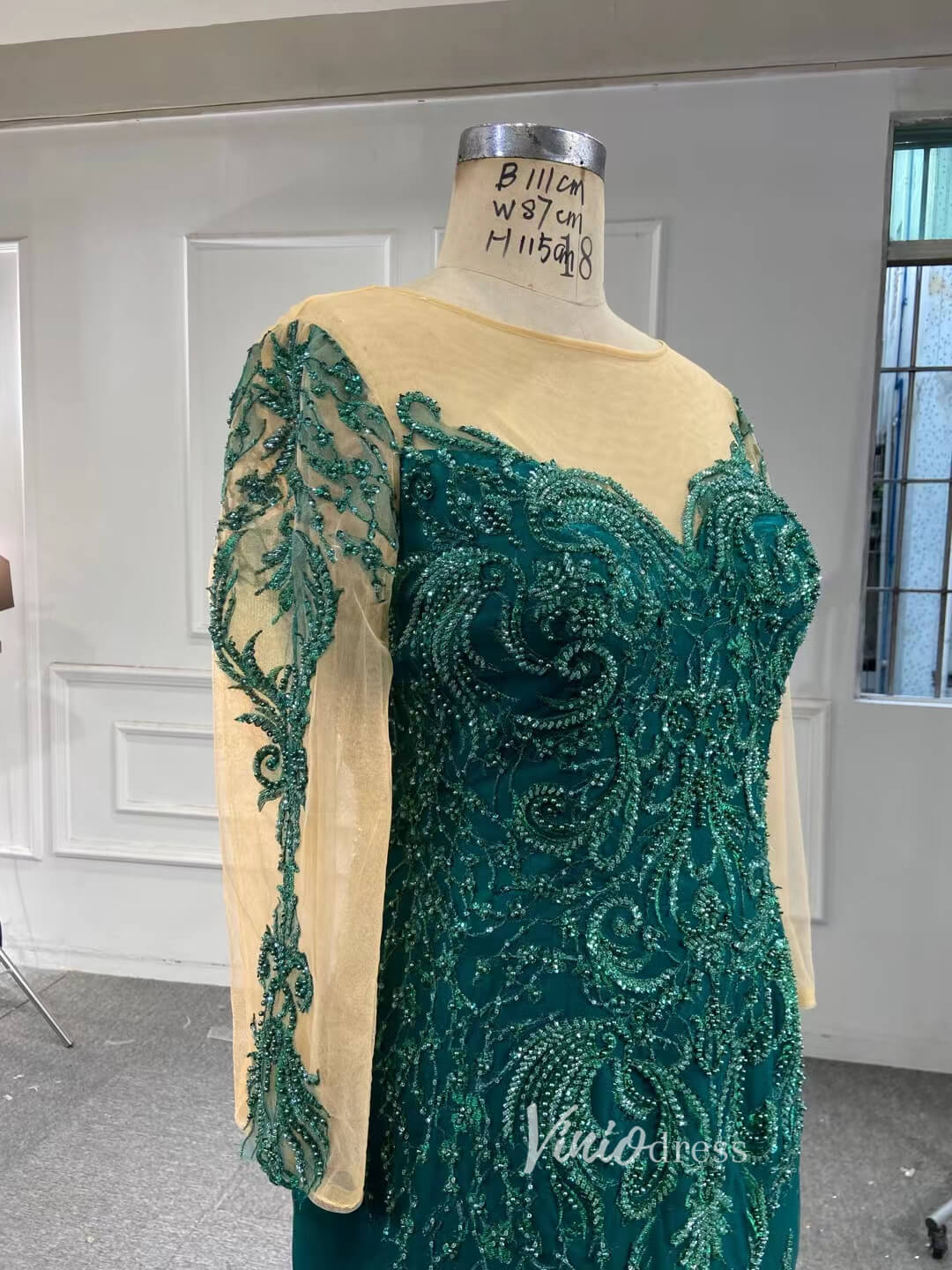 Dark Emerald Green Wedding Gown Beaded Overskirt Pageant Dresses 67250B-wedding dresses 2025 -Viniodress-Emerald Green-Custom Size-