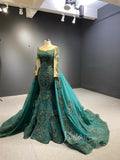 Prom Dress 2025 Dark Emerald Green Wedding Gown Beaded Overskirt Pageant Dresses 67250B-unique wedding dresses-Emerald Green-Custom Size-Viniodress