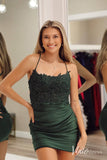 Dark Green Beaded Lace Applique Homecoming Dresses Spaghetti Strap Bodycon Dress SD1673-Homecoming Dresses-Viniodress-Viniodress