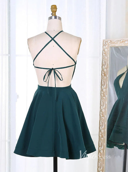 Dark Green Short Party Dress Halter Homecoming Dress SD1194-Homecoming Dresses 2025 -Viniodress-As Picture-Custom Size-
