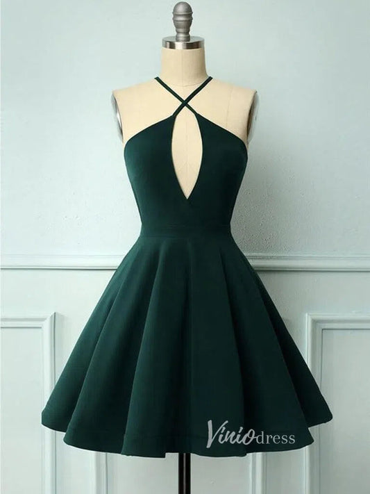 Dark Green Short Party Dress Halter Homecoming Dress SD1194-Homecoming Dresses 2025 -Viniodress-As Picture-Custom Size-