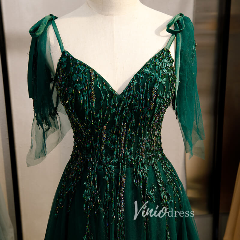 Dark Green Tulle Prom Dresses Long A-line Evening Gown FD2064-prom dresses 2025 -Viniodress-Green-Custom Size-