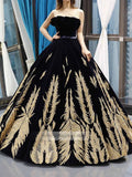 Dark Navy Blue Ball Gowns Gold Beaded Prom Dresses FD1113 viniodress-prom dresses-Viniodress-Viniodress