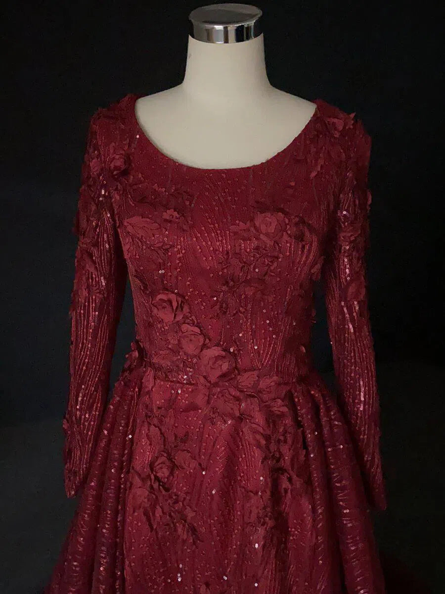 Dark Red Floral Sheath Prom Dresses with Overskirt FD1089-prom dresses 2025 -Viniodress-Rose Red-US 2-