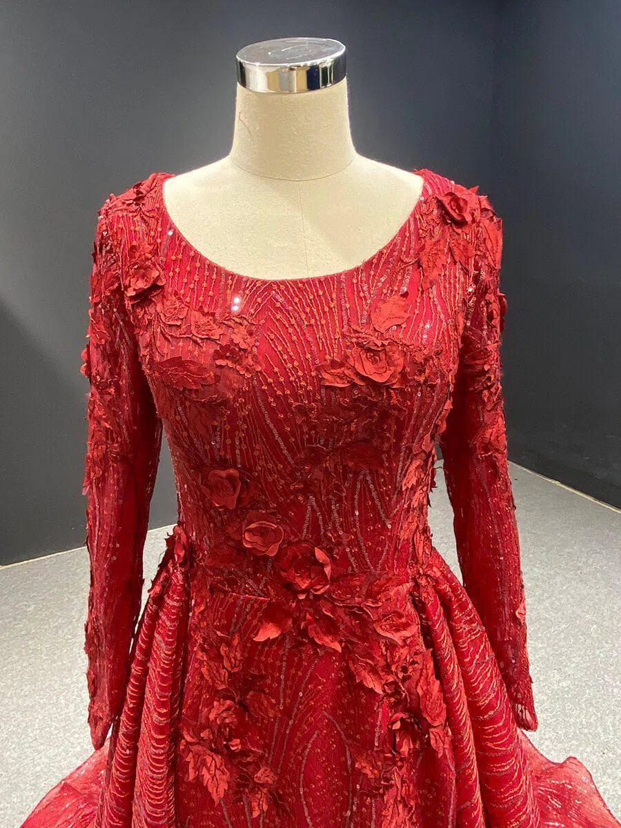 Dark Red Floral Sheath Prom Dresses with Overskirt FD1089-prom dresses 2025 -Viniodress-Rose Red-US 2-