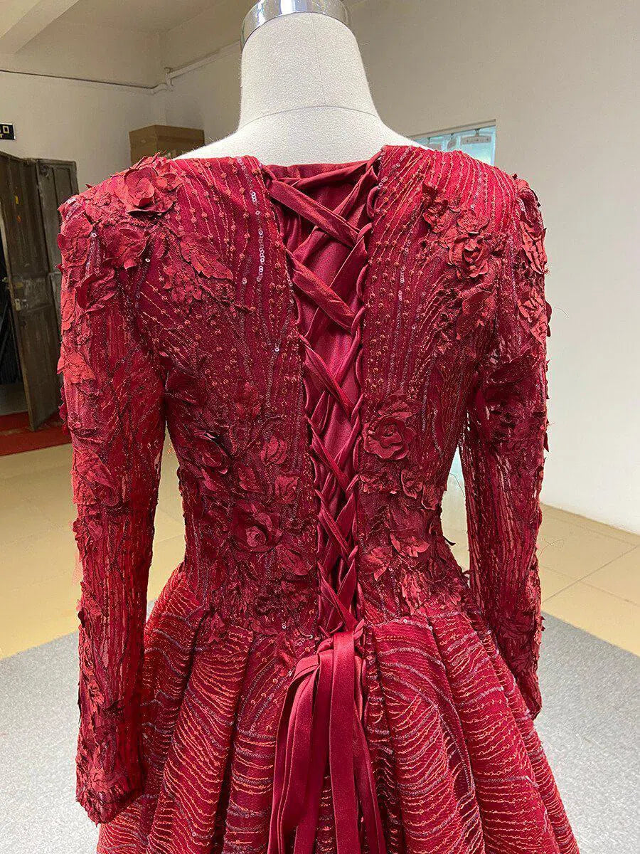 Dark Red Floral Sheath Prom Dresses with Overskirt FD1089-prom dresses 2025 -Viniodress-Rose Red-US 2-