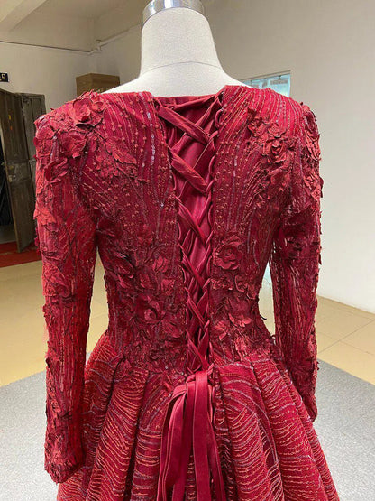 Dark Red Floral Sheath Prom Dresses with Overskirt FD1089-prom dresses 2025 -Viniodress-Rose Red-US 2-