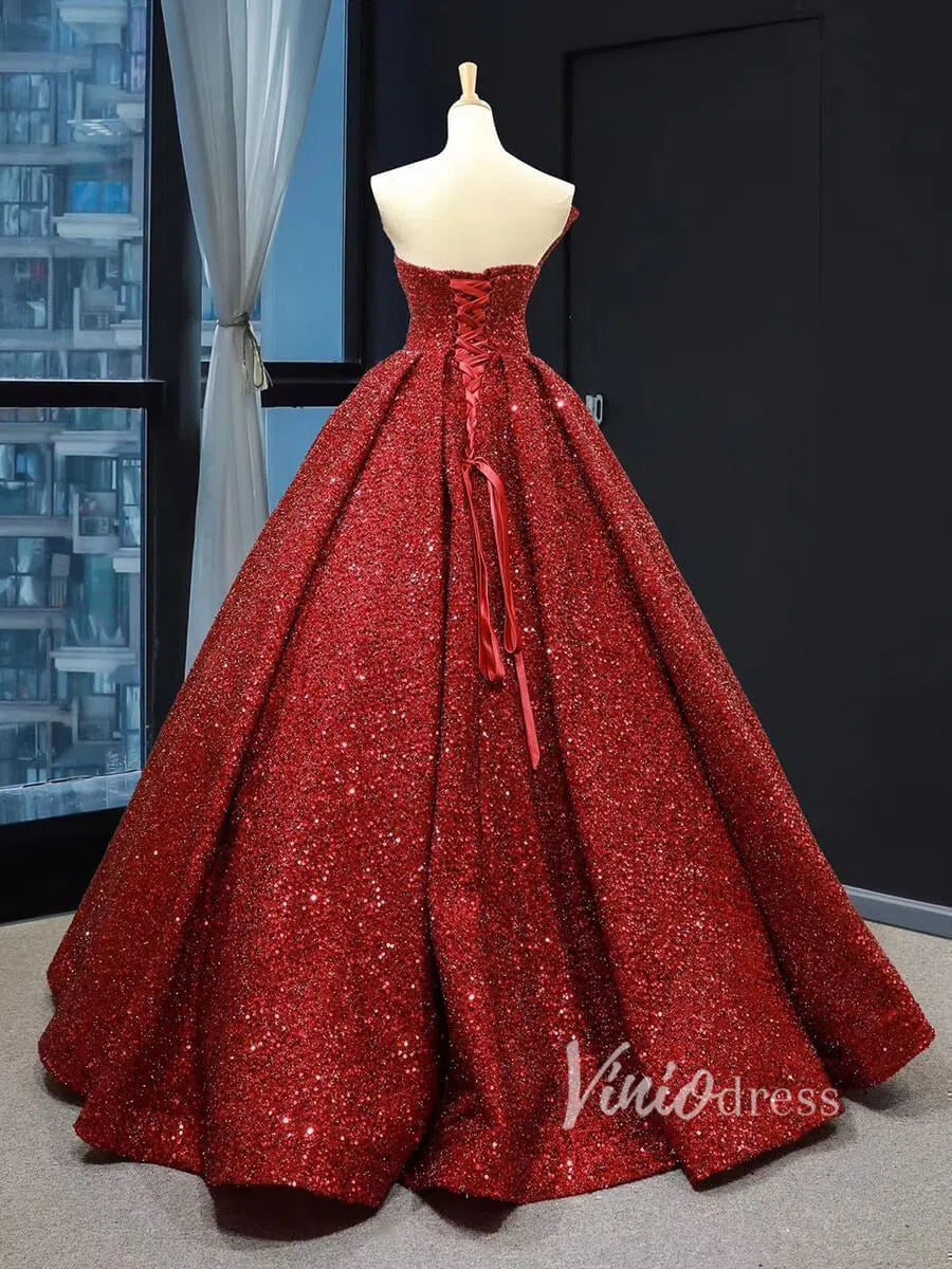Dark Red Long Prom Dresses One Shoulder Quinceañera Dress FD1277 viniodress-prom dresses 2025 -Viniodress-Rose Red-US 2-
