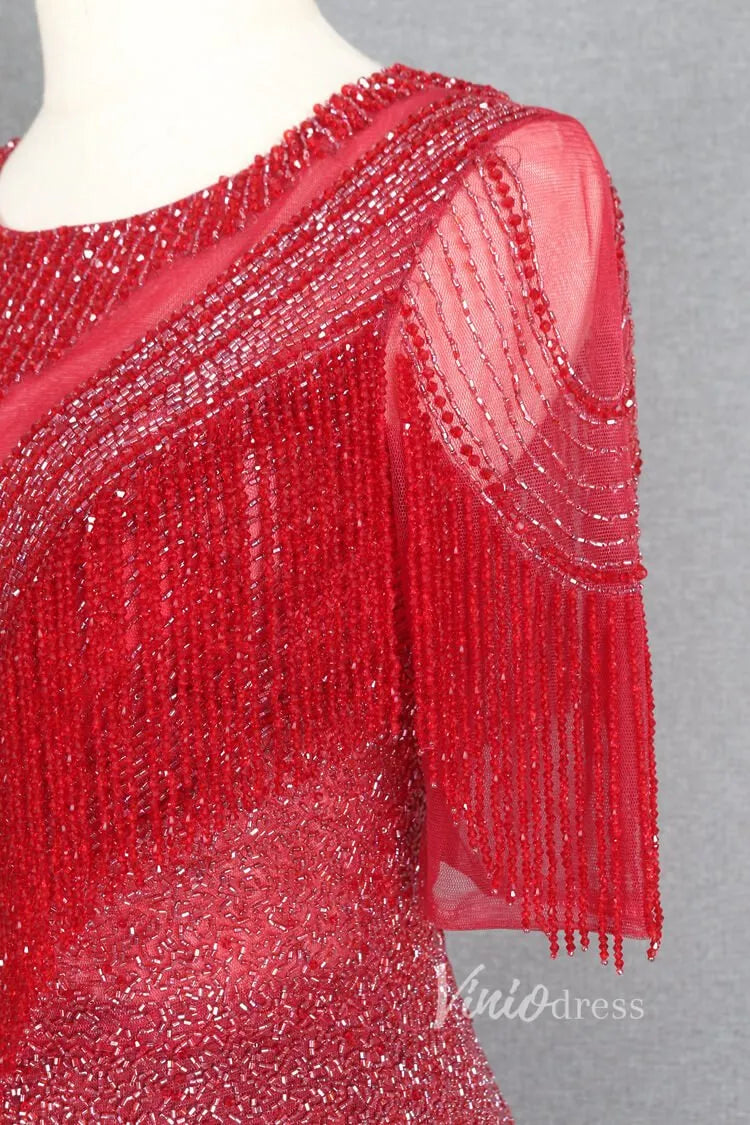 Dark Red Sheath Prom Dresses Beaded Mother of Bride Dress FD2778B-Evening Dresses 2025 -Viniodress-Dark Red-US 2-