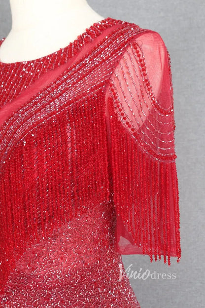 Dark Red Sheath Prom Dresses Beaded Mother of Bride Dress FD2778B-Evening Dresses 2025 -Viniodress-Dark Red-US 2-