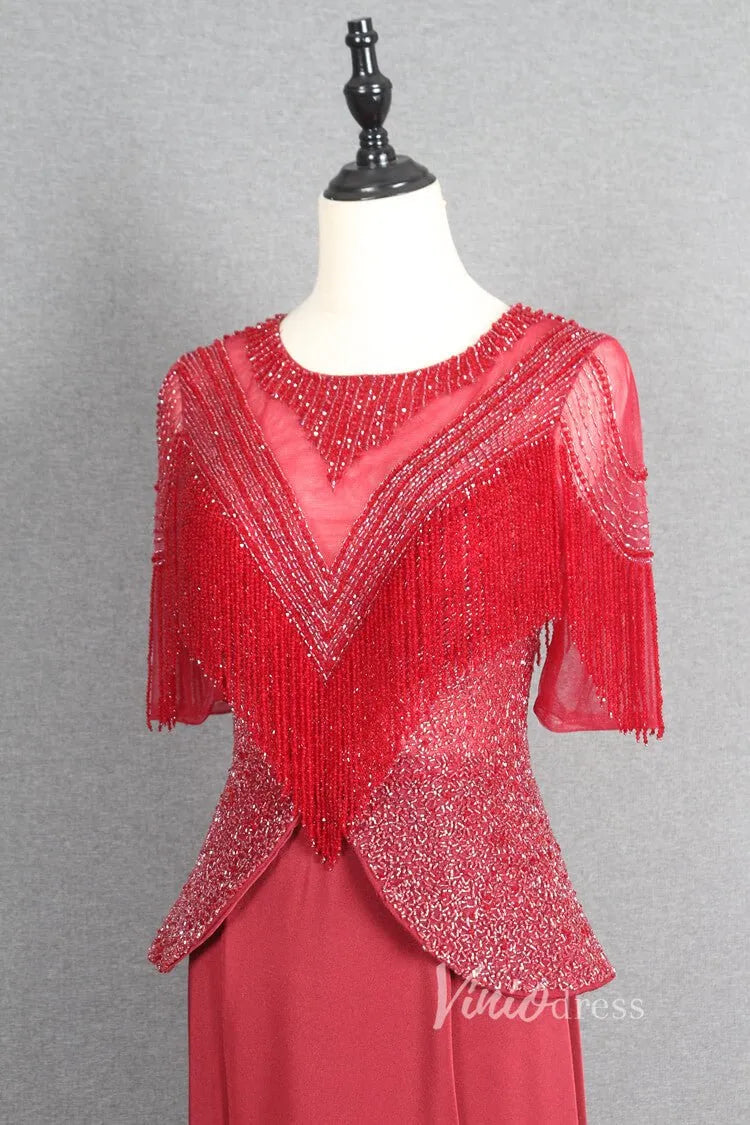 Dark Red Sheath Prom Dresses Beaded Mother of Bride Dress FD2778B-Evening Dresses 2025 -Viniodress-Dark Red-US 2-