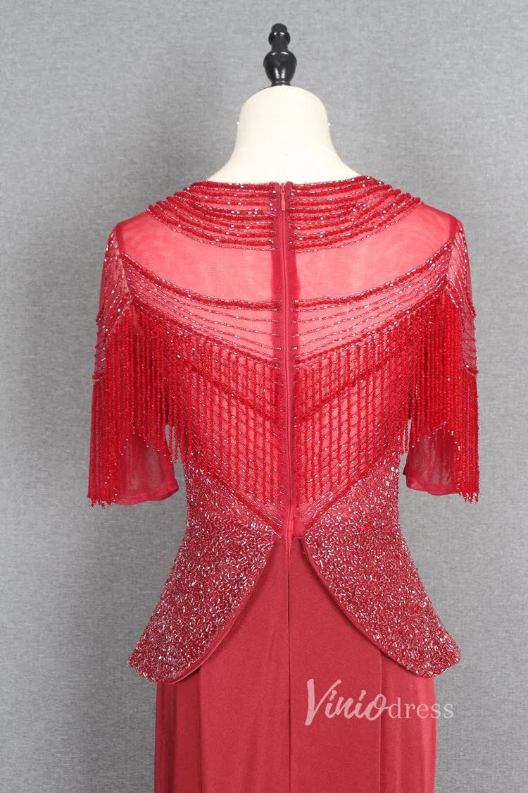 Dark Red Sheath Prom Dresses Beaded Mother of Bride Dress FD2778B-Evening Dresses 2025 -Viniodress-Dark Red-US 2-