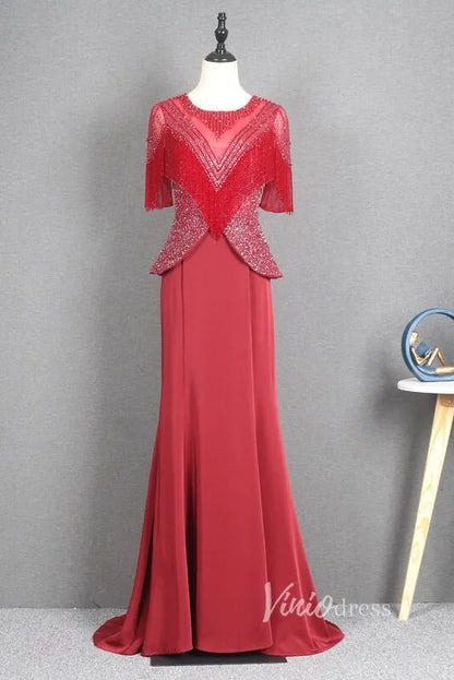 Dark Red Sheath Prom Dresses Beaded Mother of Bride Dress FD2778B-Evening Dresses 2025 -Viniodress-Dark Red-US 2-