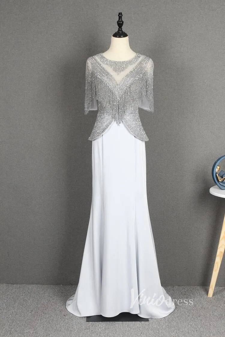 Dark Red Sheath Prom Dresses Beaded Mother of Bride Dress FD2778B-Evening Dresses 2025 -Viniodress-Silver-US 2-