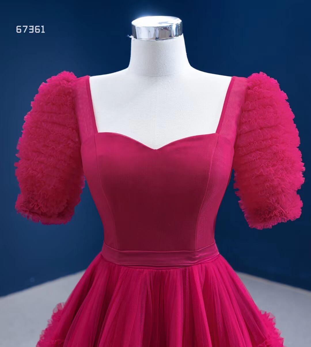 Dark Red Tulle Prom Dresses Tiered Ball Gown 67361 viniodress-prom dresses 2025 -Viniodress-Dark Red-Custom Size-