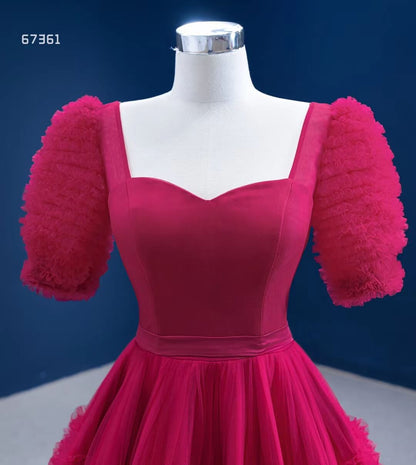 Dark Red Tulle Prom Dresses Tiered Ball Gown 67361 viniodress-prom dresses 2025 -Viniodress-Dark Red-Custom Size-