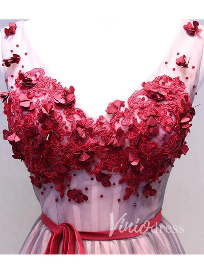 Dark Red V Neck Formal Dresses with Sash FD1516-prom dresses 2025 -Viniodress-As Picture-Custom Size-