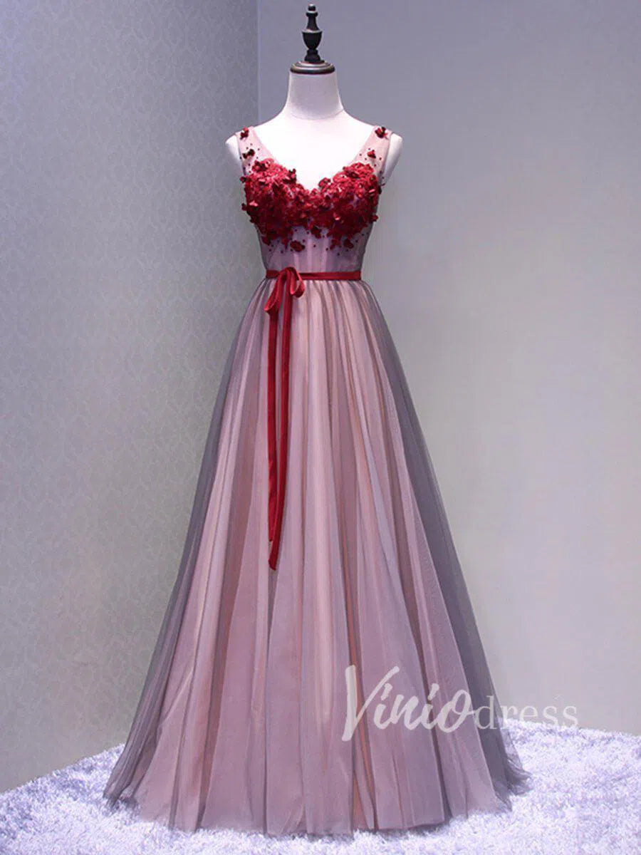 Prom Dress 2025 Dark Red V Neck Formal Dresses with Sash FD1516-unique prom dresses-As Picture-Custom Size-Viniodress