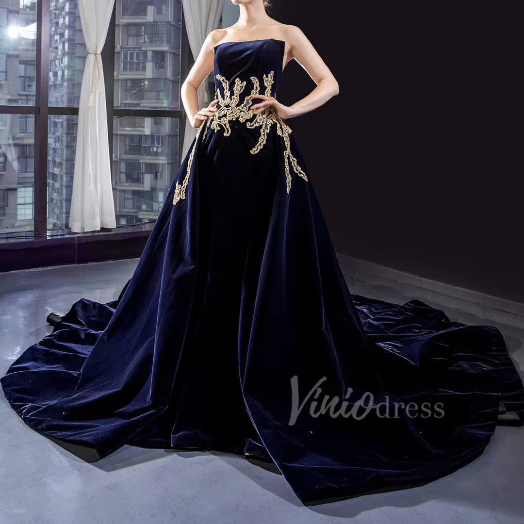 Dark RED Velvet Prom Dresses Strapless Overskirt Ball Gowns 66680-prom dresses 2025 -Viniodress-Dark Red-Custom Size-