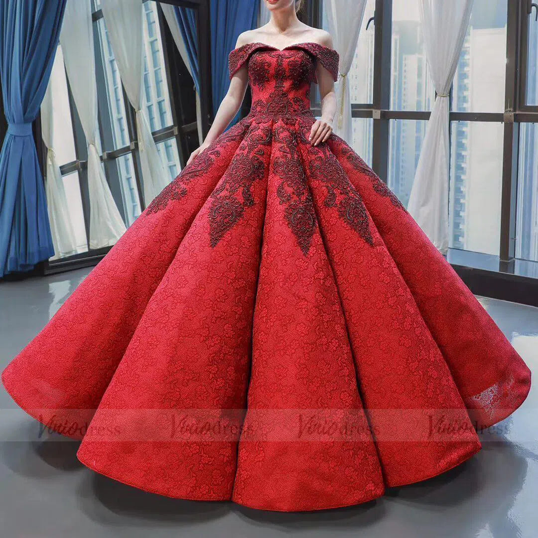 Dark Red Vintage Lace Ball Gown Prom Dresses Online Princess Dress FD1272 viniodress-prom dresses 2025 -Viniodress-Rose Red-Custom Size-