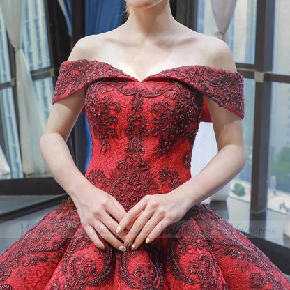 Dark Red Vintage Lace Ball Gown Prom Dresses Online Princess Dress FD1272 viniodress-prom dresses 2025 -Viniodress-Rose Red-Custom Size-