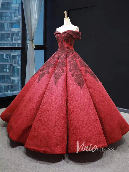 Dark Red Vintage Lace Ball Gown Prom Dresses Online Princess Dress FD1272 viniodress-prom dresses 2025 -Viniodress-Rose Red-Custom Size-
