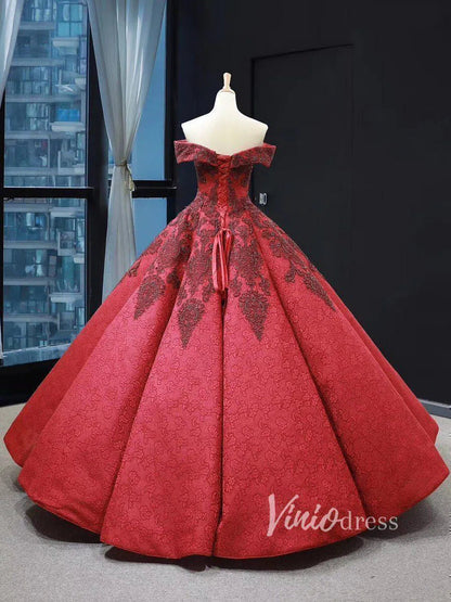 Dark Red Vintage Lace Ball Gown Prom Dresses Online Princess Dress FD1272 viniodress-prom dresses 2025 -Viniodress-Rose Red-Custom Size-
