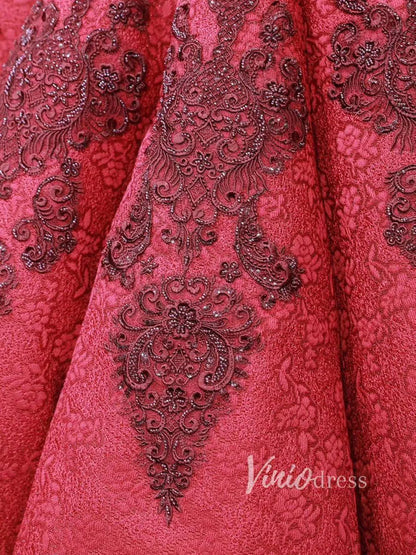 Dark Red Vintage Lace Ball Gown Prom Dresses Online Princess Dress FD1272 viniodress-prom dresses 2025 -Viniodress-Rose Red-Custom Size-
