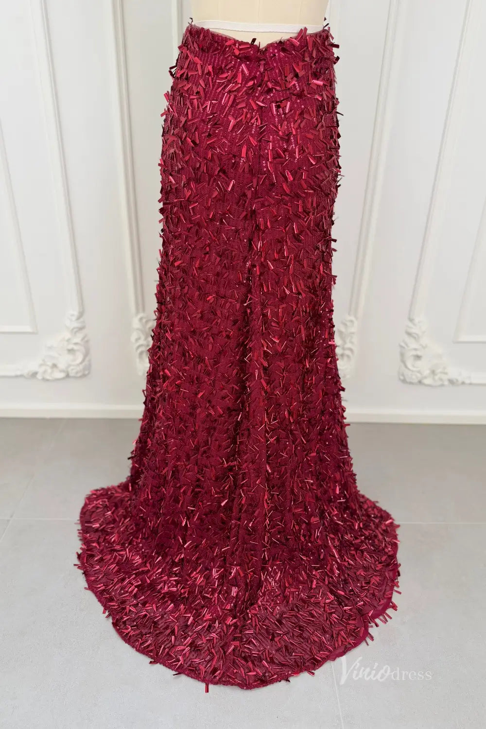 Dazzling Sequin Mermaid Prom Dress with Deep V Neck, Open Back & High Slit – SQ021-Prom Dresses 2026-Viniodress-Wine-Custom Size – Add Measurements in Cart-