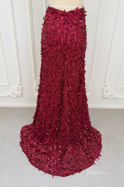 Dazzling Sequin Mermaid Prom Dress with Deep V Neck, Open Back & High Slit – SQ021-Prom Dresses 2026-Viniodress-Wine-Custom Size – Add Measurements in Cart-