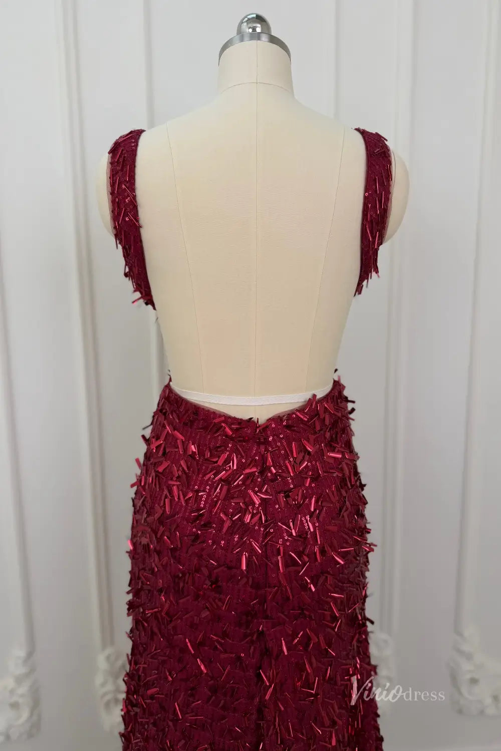 Dazzling Sequin Mermaid Prom Dress with Deep V Neck, Open Back & High Slit – SQ021-Prom Dresses 2026-Viniodress-Wine-Custom Size – Add Measurements in Cart-