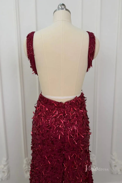 Dazzling Sequin Mermaid Prom Dress with Deep V Neck, Open Back & High Slit – SQ021-Prom Dresses 2026-Viniodress-Wine-Custom Size – Add Measurements in Cart-