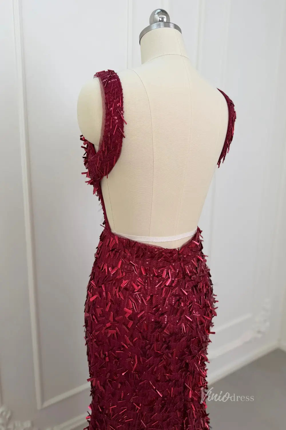 Sequin Mermaid Prom Dress with Deep V Neck & High Slit – SQ021 – Viniodress