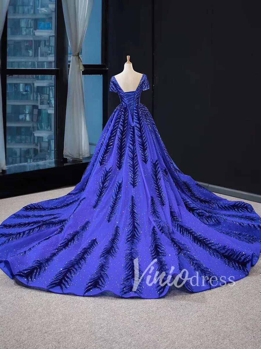 Detachable Royal Blue Mermaid Prom Dress Luxury Beaded Pageant Dresses FD1467 viniodress-Evening Dresses 2025 -Viniodress-No Overskirt-Blue-Custom Size