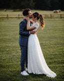 Dotted Lace Rustic Country Wedding Dress VW1081-wedding dresses-Viniodress-Viniodress