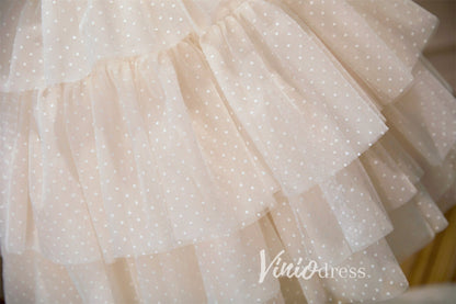 Dotted Ruffle Hoco Dresses Spaghetti Strap Tiered Graduation Dresses SD1538-Dresses 2025 -Viniodress-Champagne-Custom Size-
