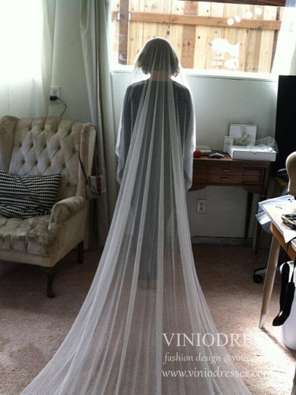 Dotted Tulle Cathedral Bridal Veils AC1215-Bridal Veil 2025 -Viniodress-Ivory-Cathedral/As Pictured-