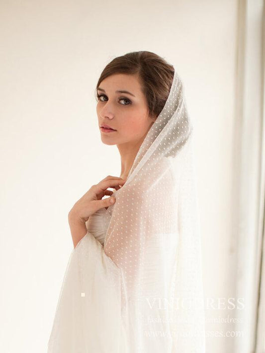 Dotted Tulle Cathedral Bridal Veils AC1215-Bridal Veil 2025 -Viniodress-Ivory-Cathedral/As Pictured-