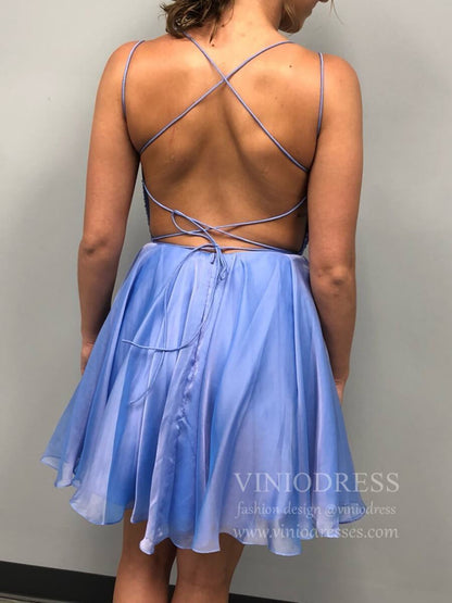 Double Strap Periwinkle Homecoming Dresses Beaded Bodice SD1270-Homecoming Dresses 2025 -Viniodress-Periwinkle-Custom Size-