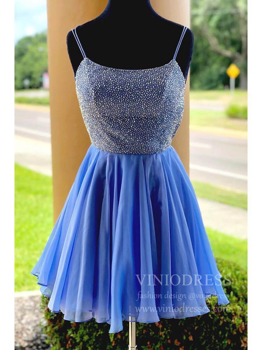 Short Prom Dresses 2025 Double Strap Periwinkle Homecoming Dresses Beaded Bodice SD1270-homecoming dresses-Viniodress-Periwinkle-Custom Size-Viniodress