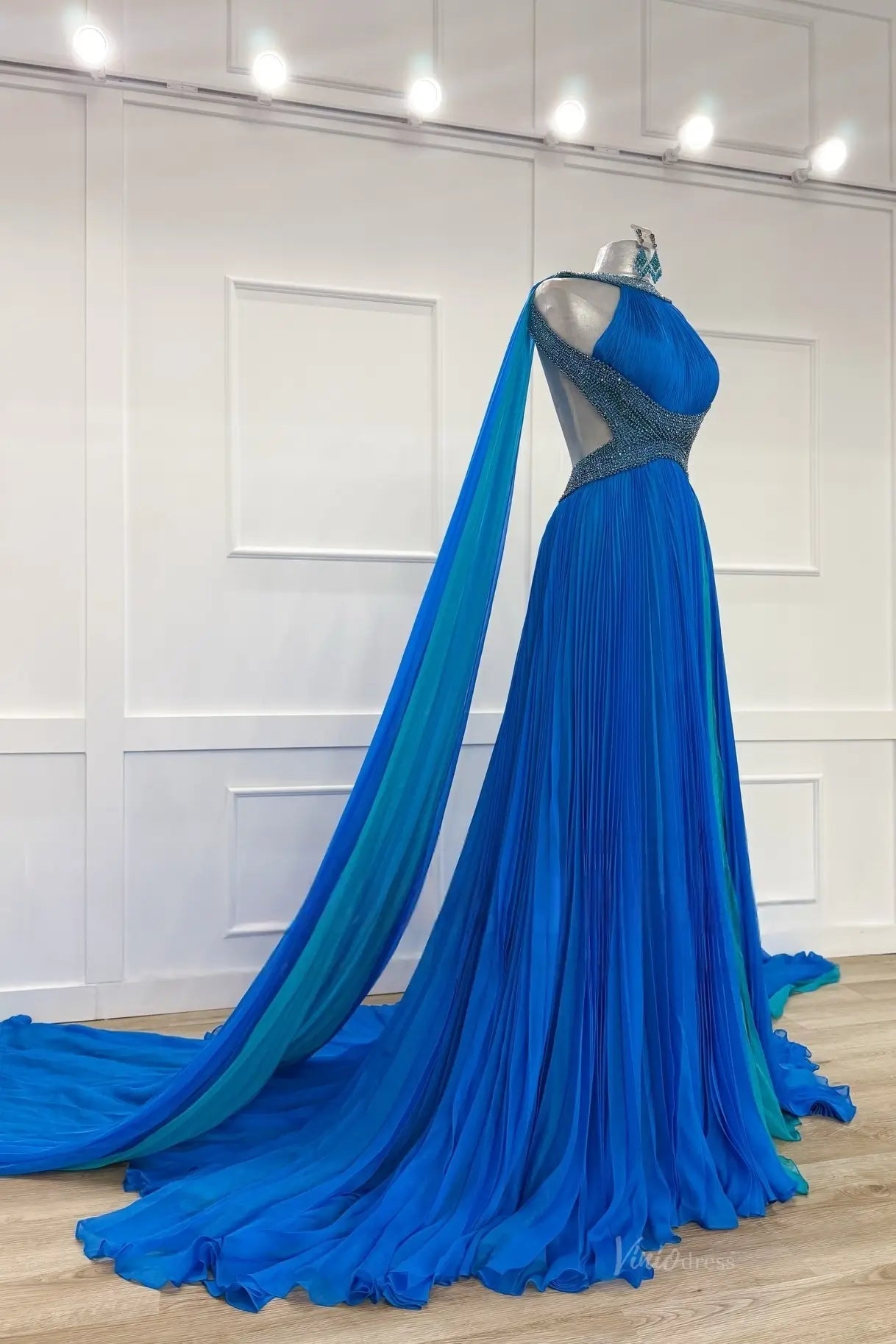 PG022 pleated chiffon-Pageant Dress 2026-Viniodress-Blue-Custom Size – Add Measurements in Cart-