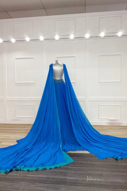 PG022 pleated chiffon-Pageant Dress 2026-Viniodress-Blue-Custom Size – Add Measurements in Cart-