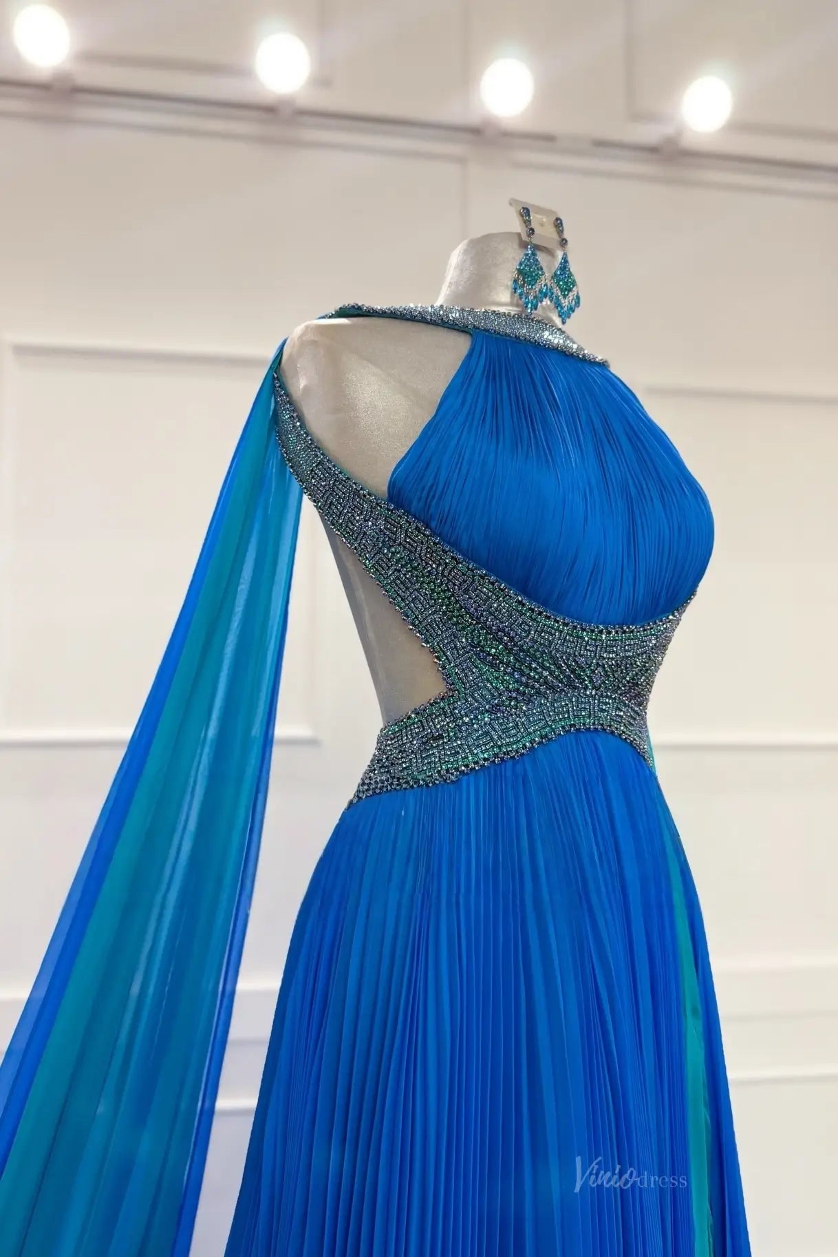 PG022 pleated chiffon-Pageant Dress 2026-Viniodress-Blue-Custom Size – Add Measurements in Cart-