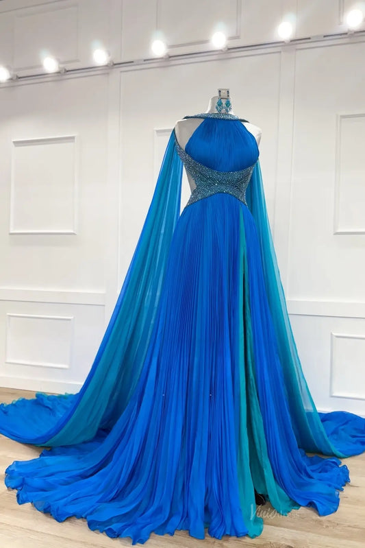 PG022 pleated chiffon-Pageant Dress 2026-Viniodress-Blue-Custom Size – Add Measurements in Cart-
