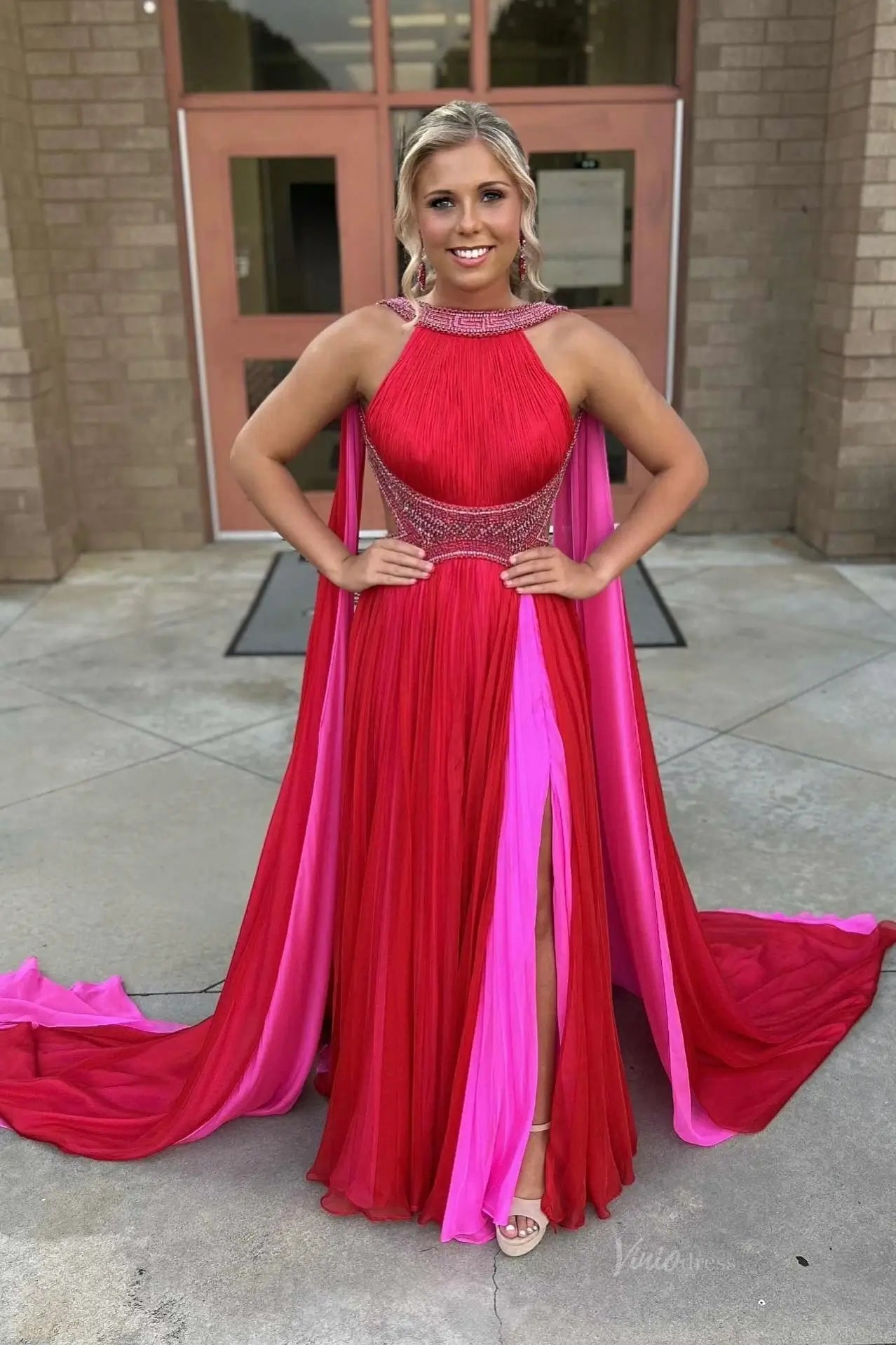 PG022 pleated chiffon-Pageant Dress 2026-Viniodress-Blue-Custom Size – Add Measurements in Cart-