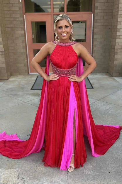 PG022 pleated chiffon-Pageant Dress 2026-Viniodress-Blue-Custom Size – Add Measurements in Cart-