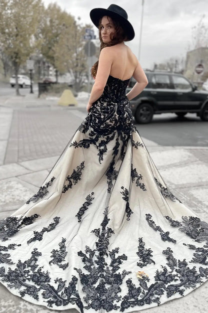 Black Lace Mermaid Wedding Dress with Chapel Train BK124 Viniodress Black Lace Mermaid Wedding Dress with Chapel Train BK124 Viniodress