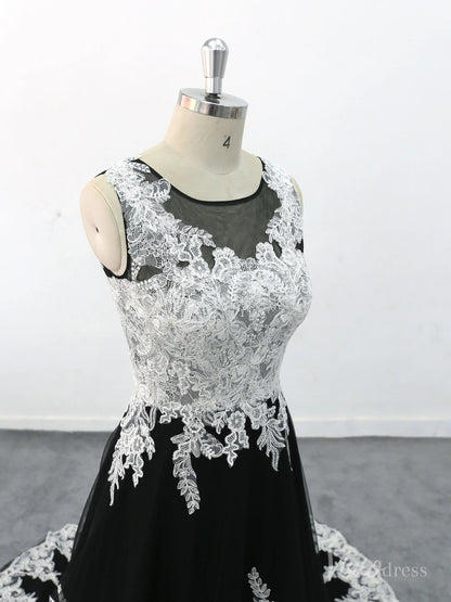 knee length dresses for ladies Elaska Wedding Dress – Black Lace & White Tulle Ball Gown