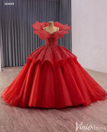 Dramatic Red Ball Gown with Sparkling Petal Neckline Quinceanera Dresses – Style 251019-Quinceanera Dresses 2025 -Viniodress-Red-Custom Size-